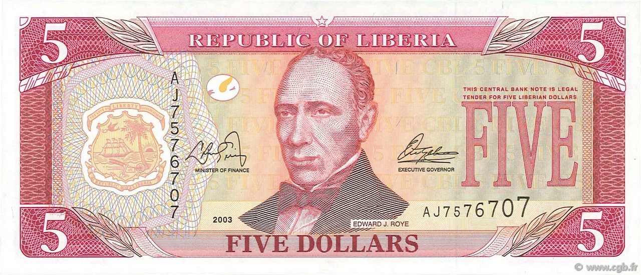 5 Dollars LIBERIA  2003 P.26a q.FDC