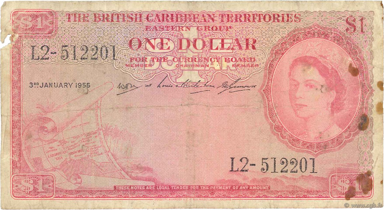 1 Dollar EAST CARIBBEAN STATES  1955 P.07b MC