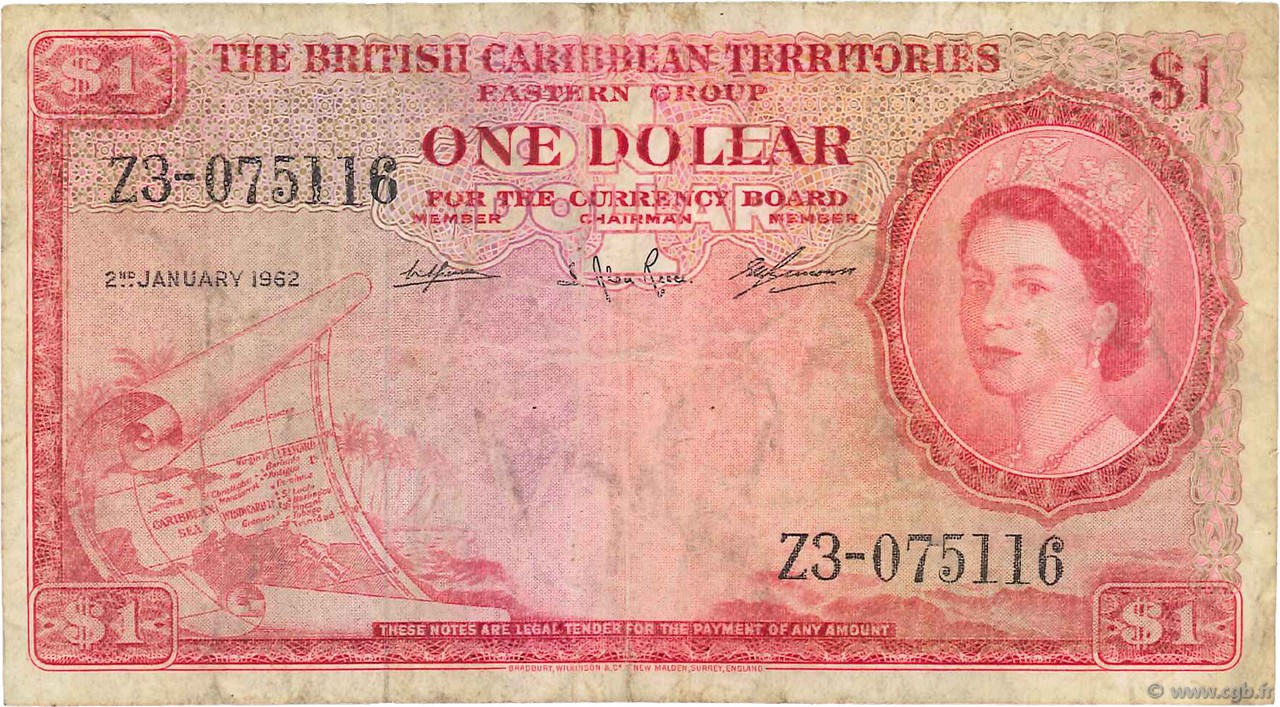 1 Dollar EAST CARIBBEAN STATES  1962 P.07c VG