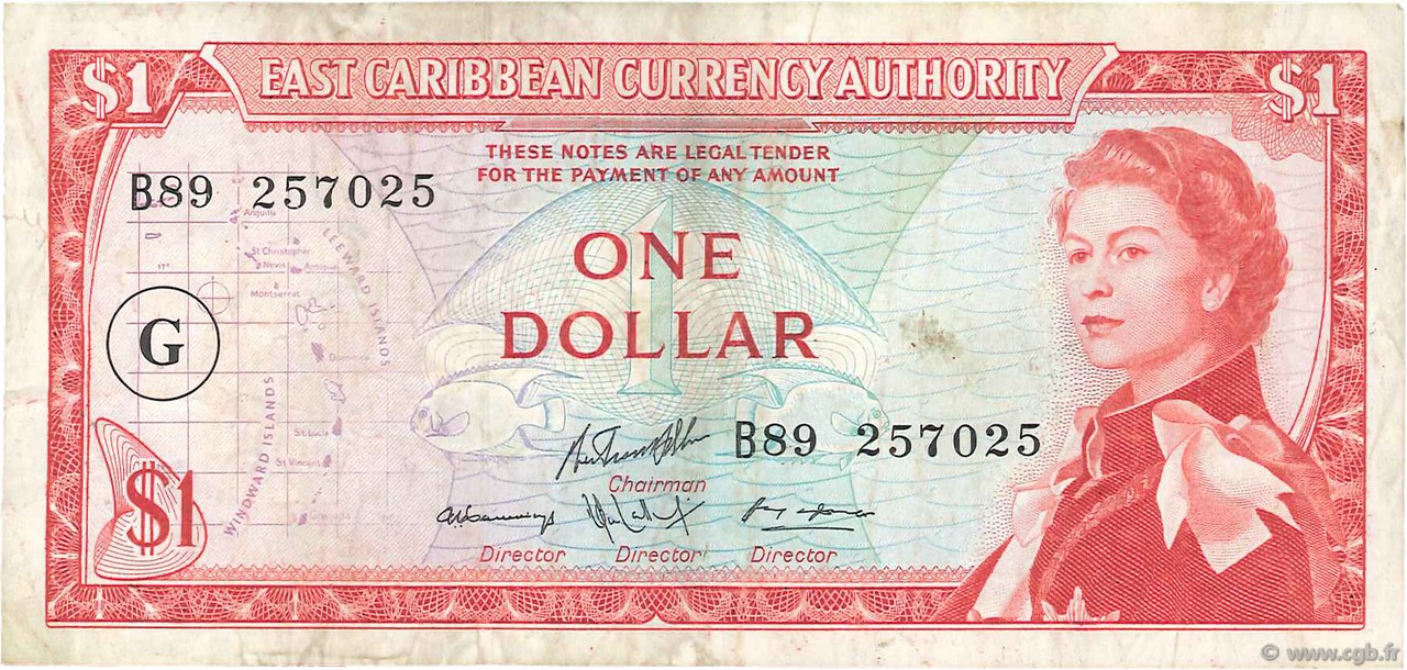 1 Dollar EAST CARIBBEAN STATES  1965 P.13j F