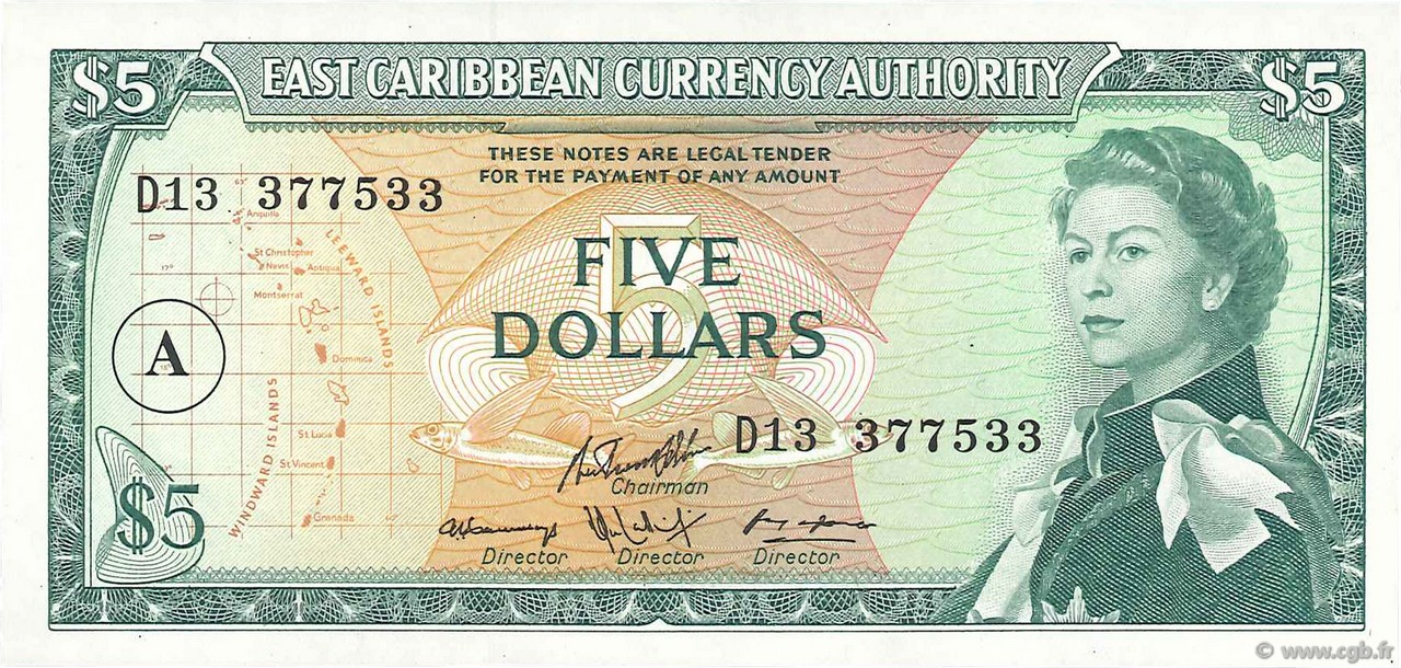 5 Dollars EAST CARIBBEAN STATES  1965 P.14i FDC