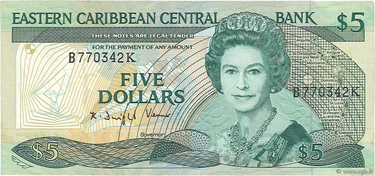 5 Dollars EAST CARIBBEAN STATES  1988 P.22k2 q.BB