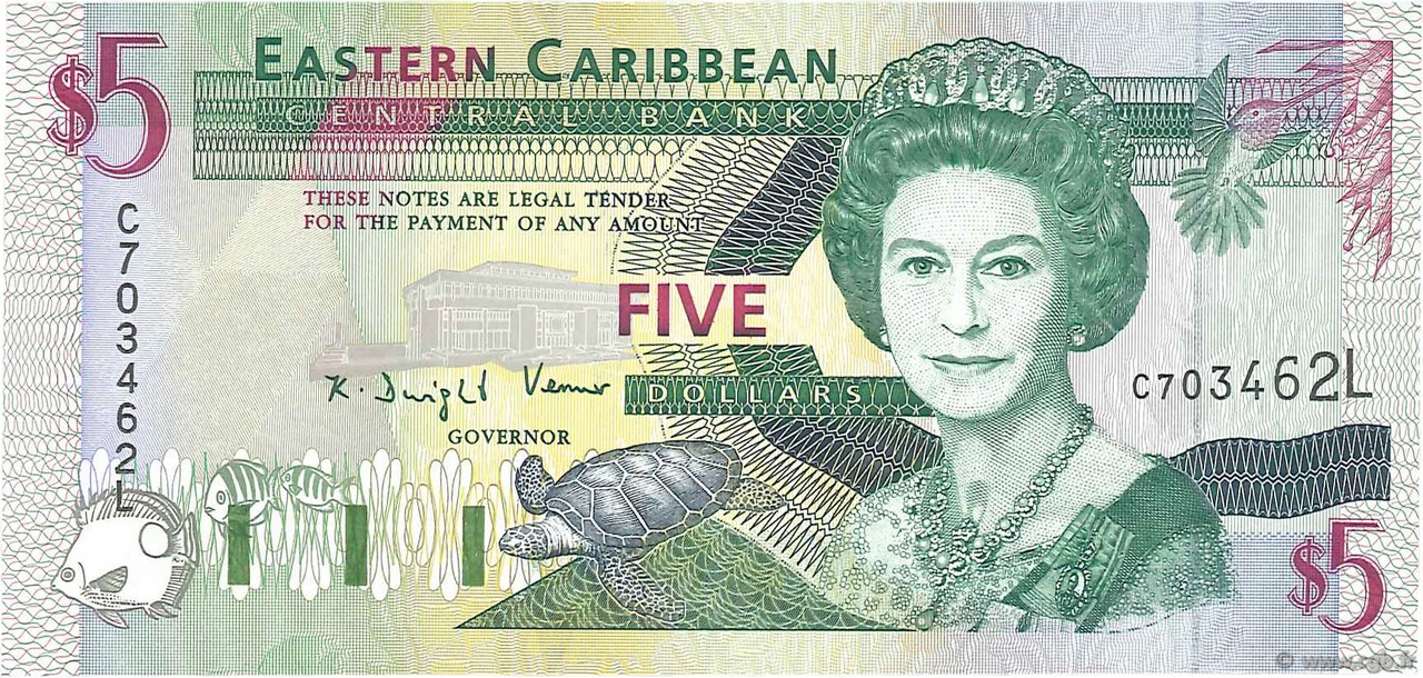 5 Dollars CARIBBEAN   1994 P.31l UNC