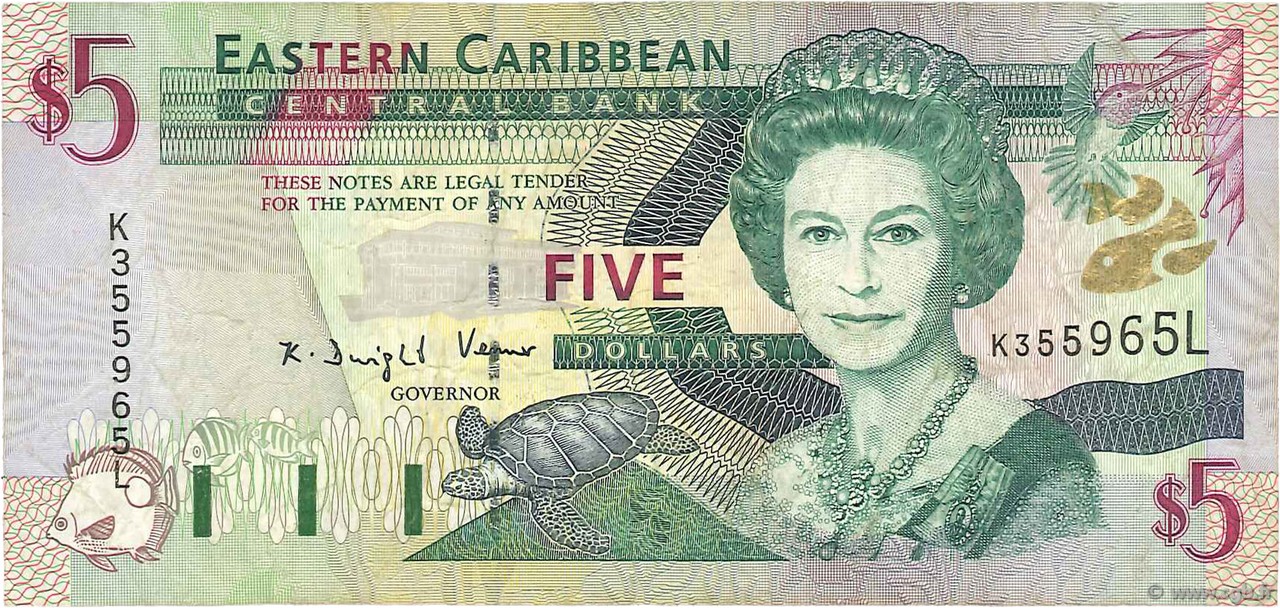 5 Dollars EAST CARIBBEAN STATES  2000 P.37l VG