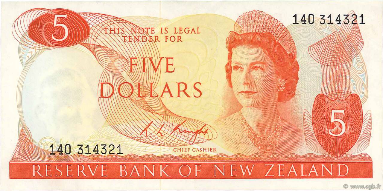 5 Dollars NEW ZEALAND  1975 P.165c AU