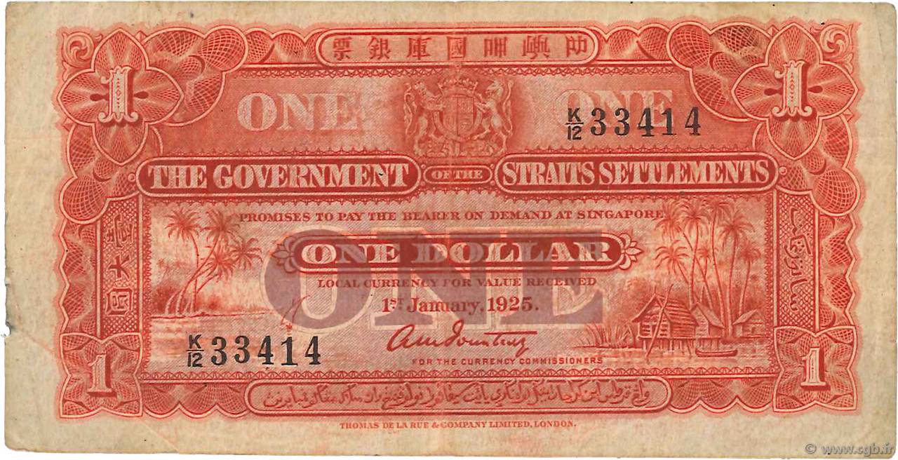 1 Dollar MALAISIE - ÉTABLISSEMENTS DES DÉTROITS  1925 P.09a TB+