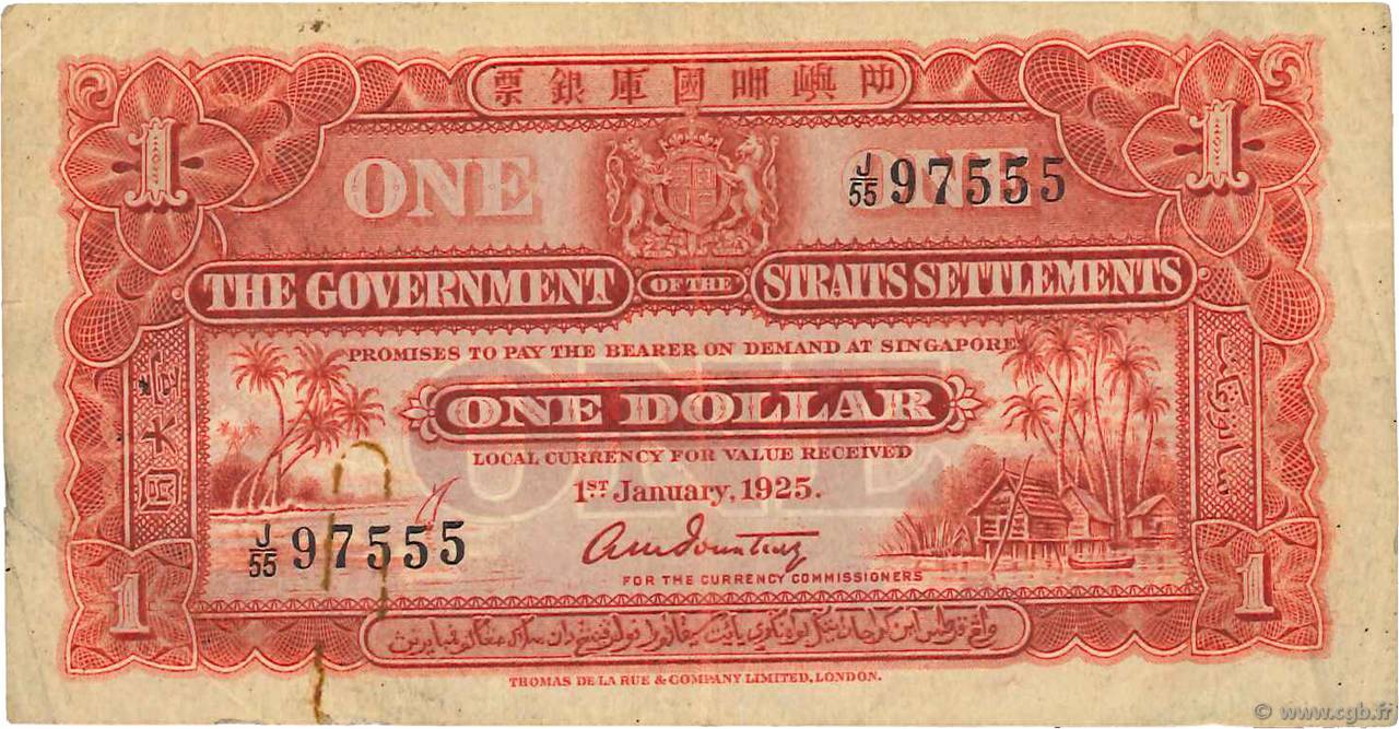 1 Dollar MALESIA - INSEDIAMENTI DELLO STRETTO  1925 P.09a MB