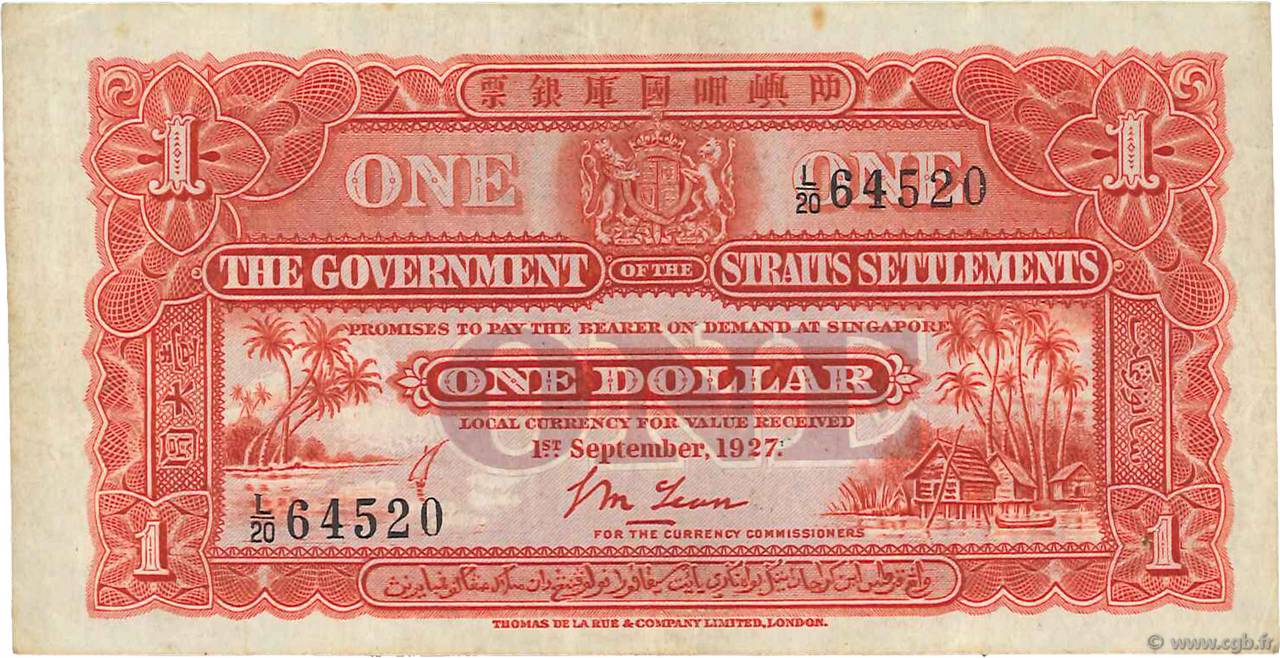 1 Dollar MALAYSIA - STRAITS SETTLEMENTS  1927 P.09a VF