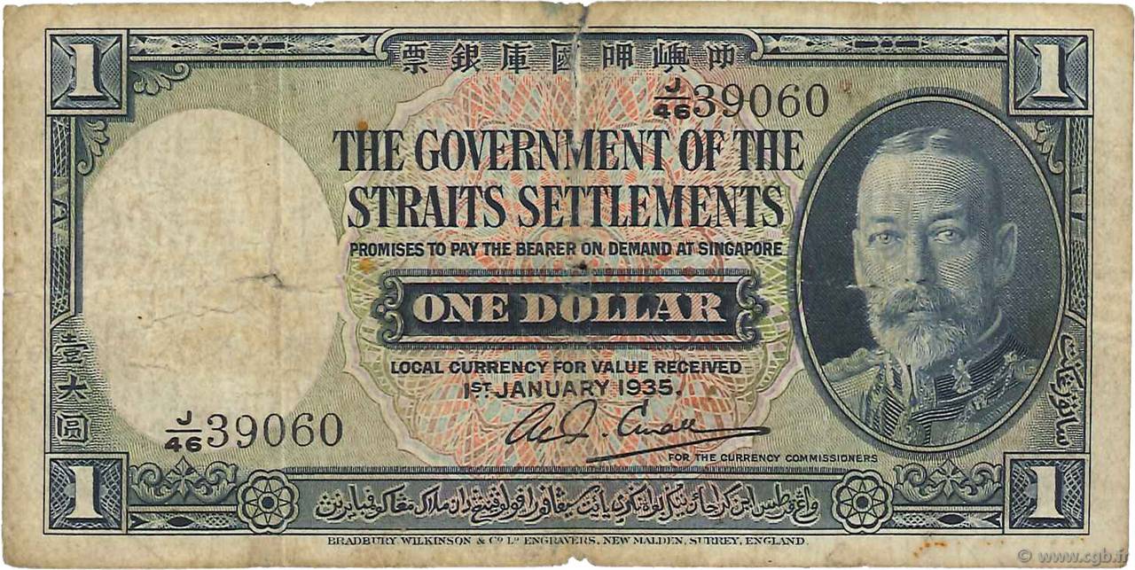 1 Dollar MALESIA - INSEDIAMENTI DELLO STRETTO  1935 P.16b B