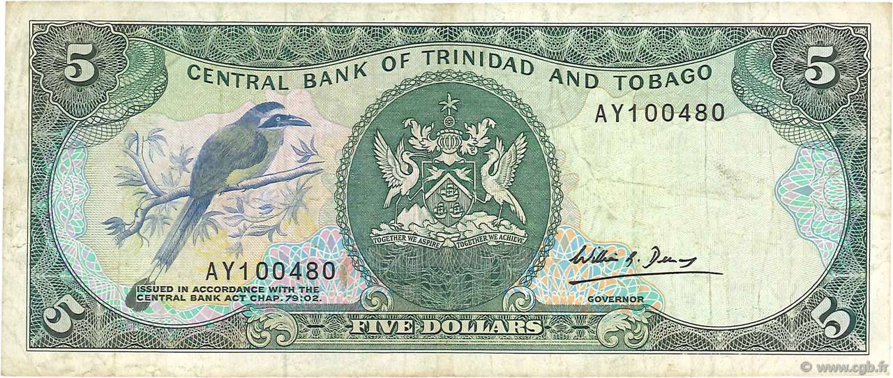 5 Dollars TRINIDAD and TOBAGO  1985 P.37b VF