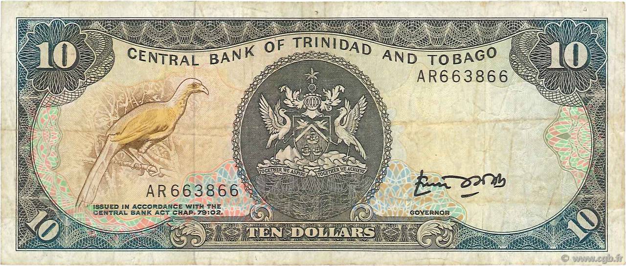 10 Dollars TRINIDAD and TOBAGO  1985 P.38a F+