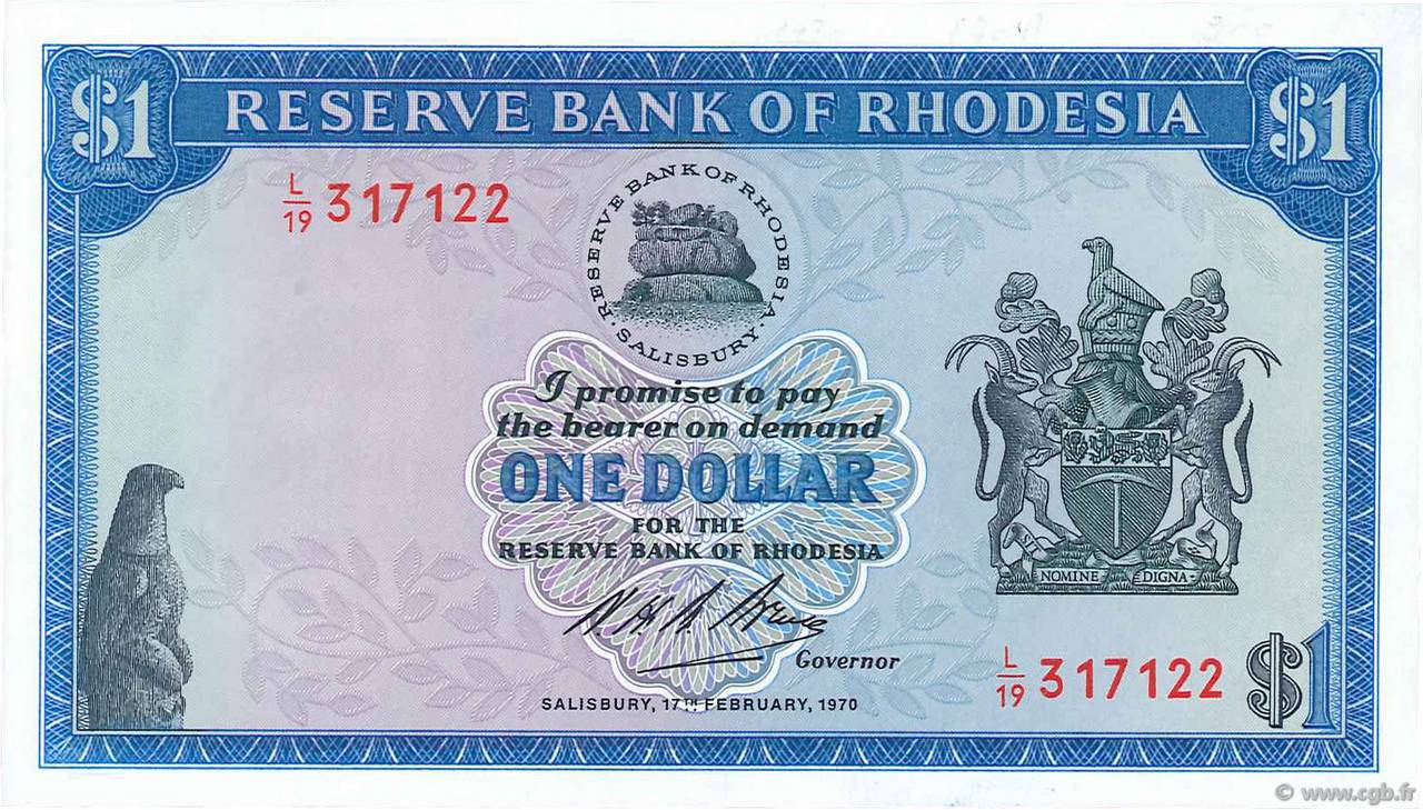 1 Dollar RHODESIA  1970 P.30a UNC