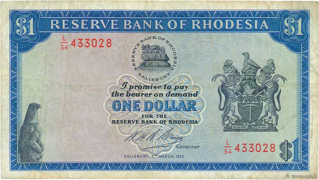 1 Dollar RHODESIA  1973 P.30h F