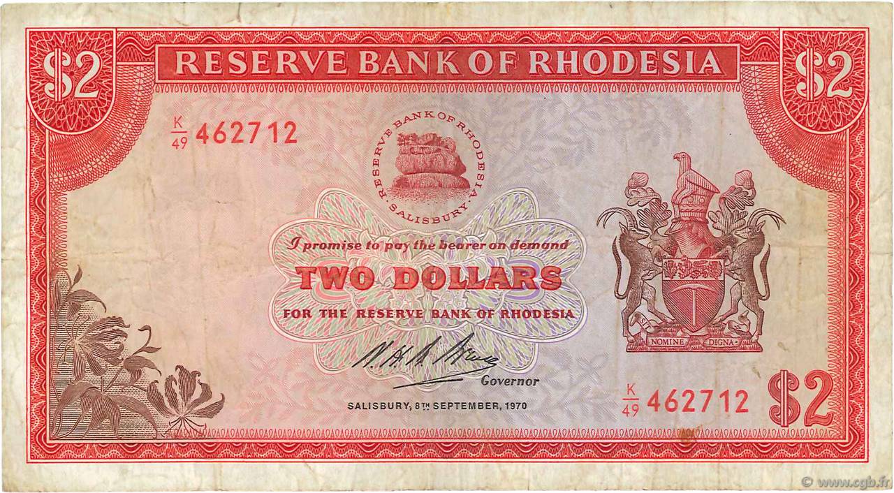 2 Dollars RHODESIA  1970 P.31c F