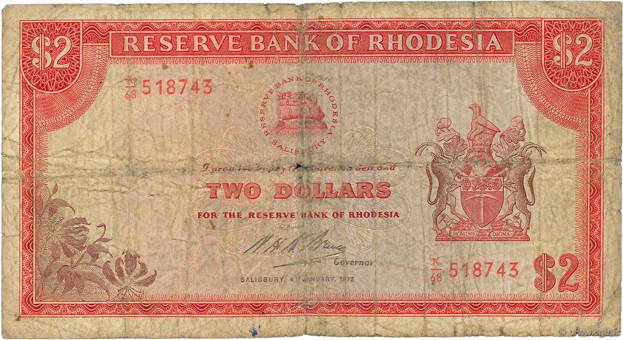 2 Dollars RODESIA  1972 P.31f MC