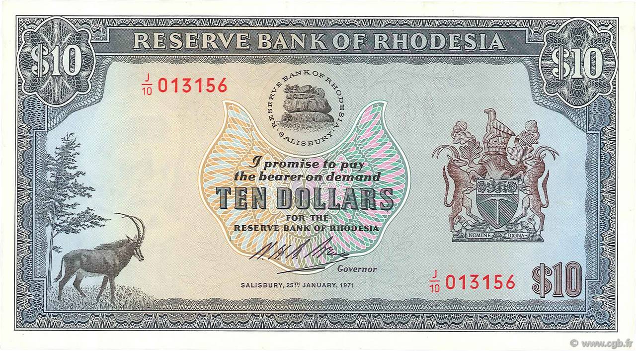 10 Dollars RHODESIEN  1971 P.33b fST
