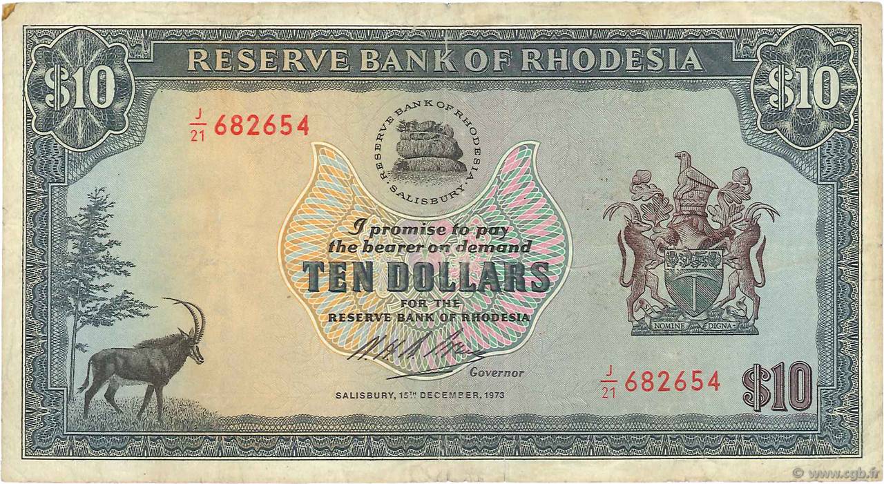 10 Dollars RHODESIEN  1973 P.33f S