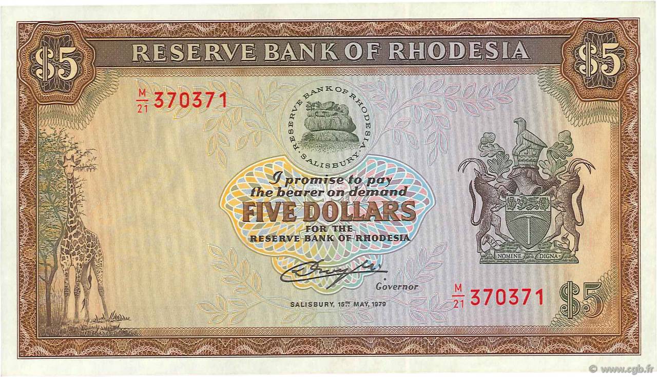 5 Dollars RHODESIA  1979 P.40a XF