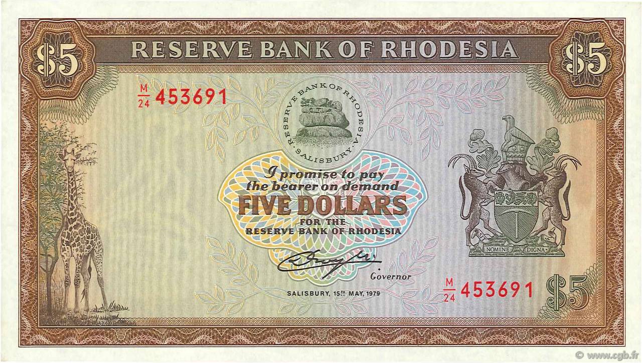 5 Dollars RHODESIA  1979 P.40a UNC