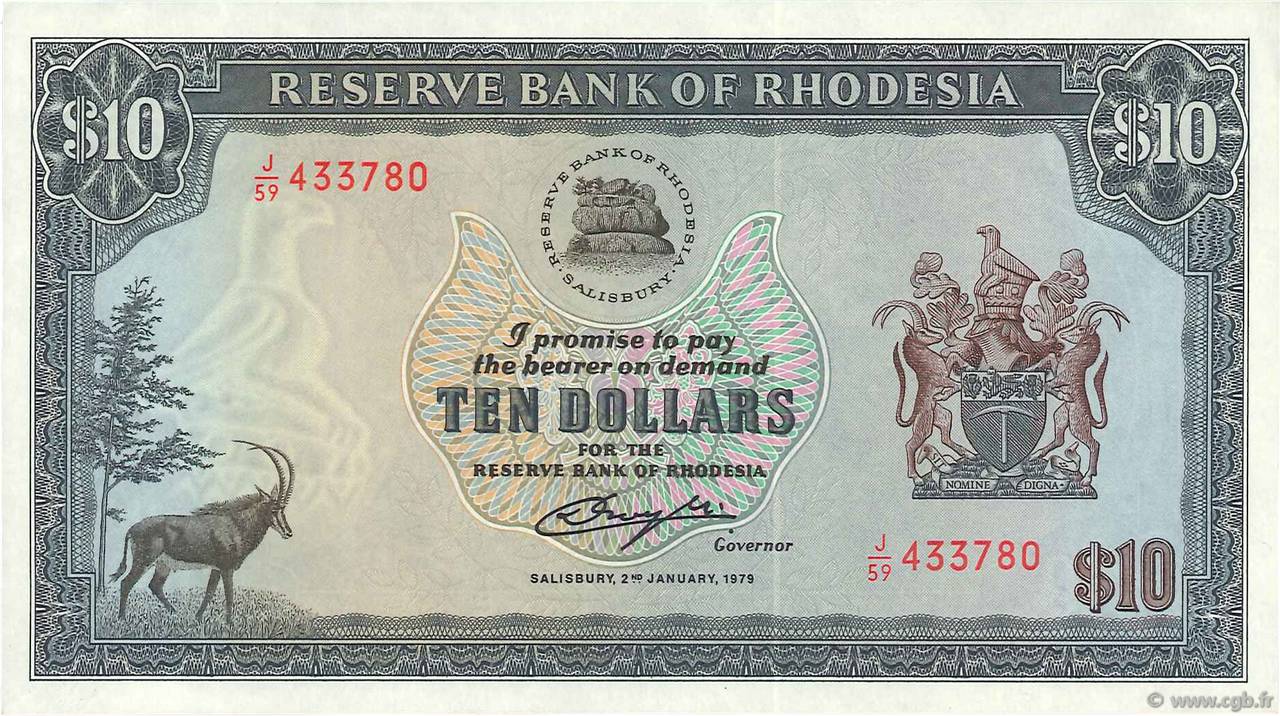 10 Dollars RHODÉSIE  1979 P.41a SPL