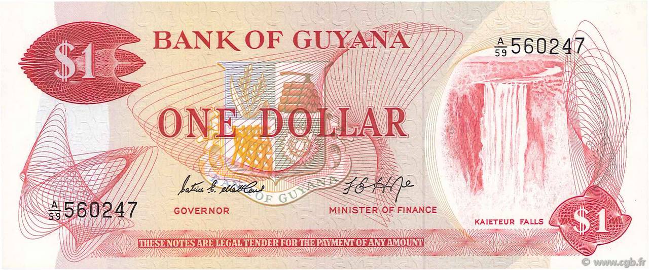 1 Dollar GUYANA  1966 P.21d AU