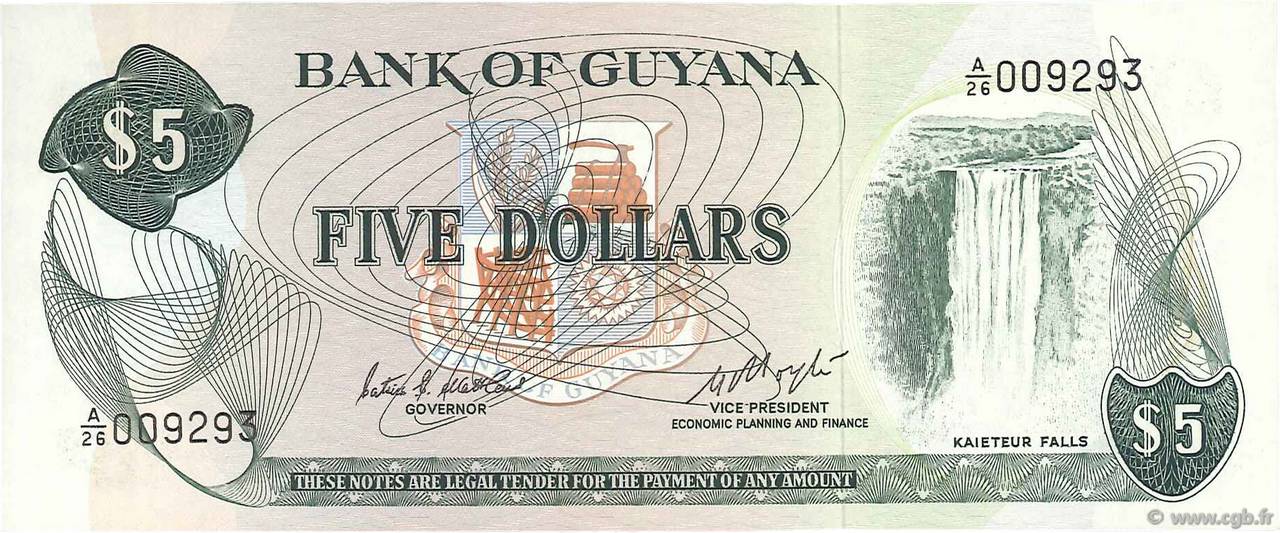 5 Dollars GUIANA  1966 P.22d UNC