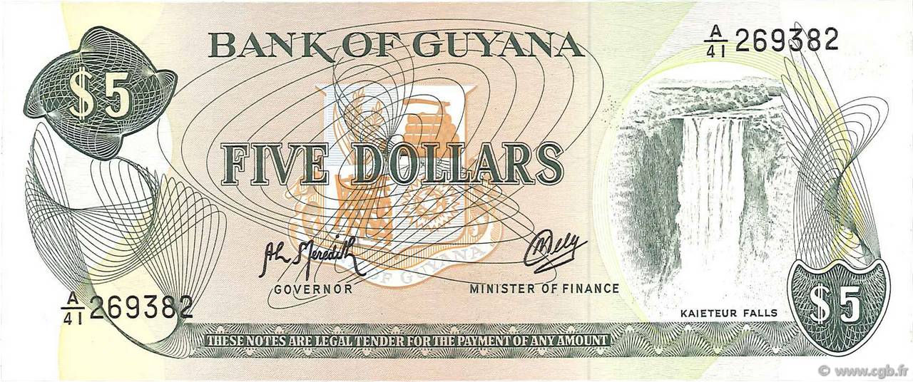 5 Dollars GUIANA  1992 P.22f UNC