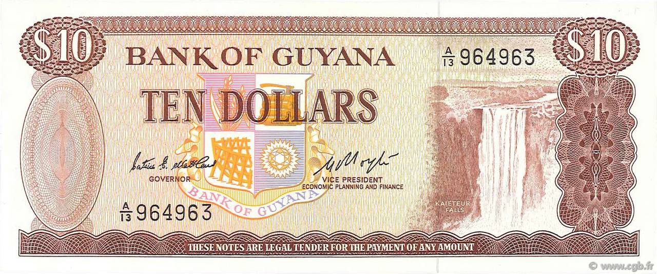 10 Dollars Guyana p-23c 1983 UNC 