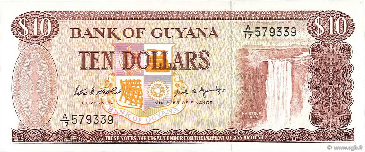 10 Dollars GUYANA  1989 P.23d SC+