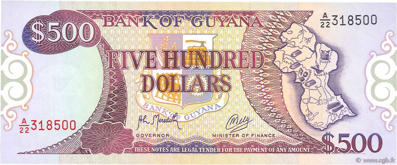 500 Dollars GUYANA  1992 P.29b UNC