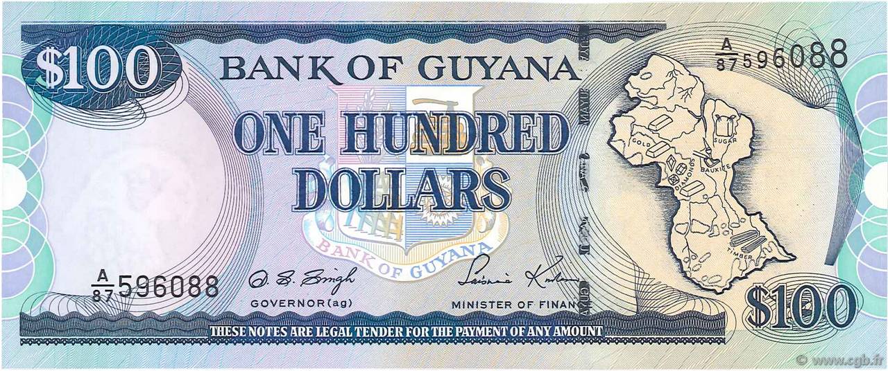 100 Dollars GUYANA  1999 P.31 pr.NEUF