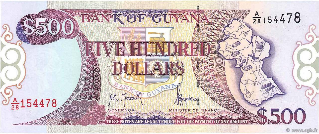 500 Dollars GUYANA  1996 P.32 pr.NEUF