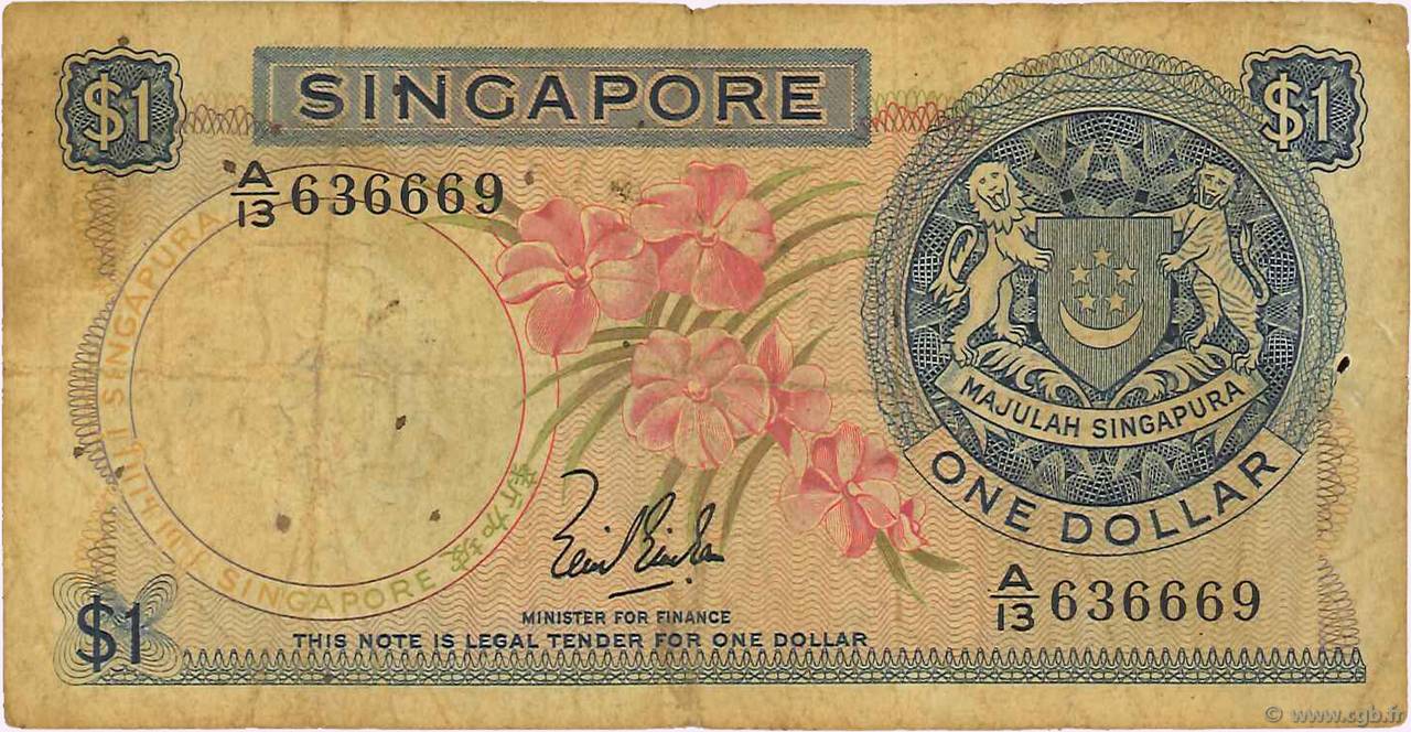 1 Dollar SINGAPORE  1967 P.01a B