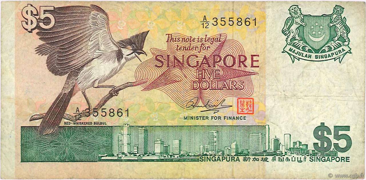 5 Dollars SINGAPORE  1976 P.10 VG