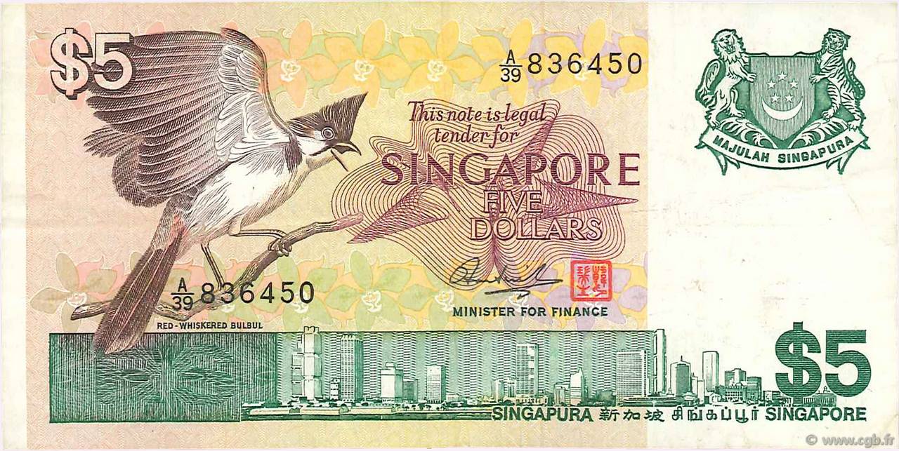 5 Dollars SINGAPOUR  1976 P.10 TB+