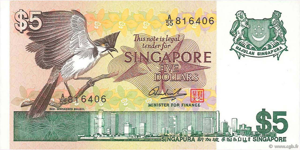 5 Dollars SINGAPORE  1976 P.10 UNC