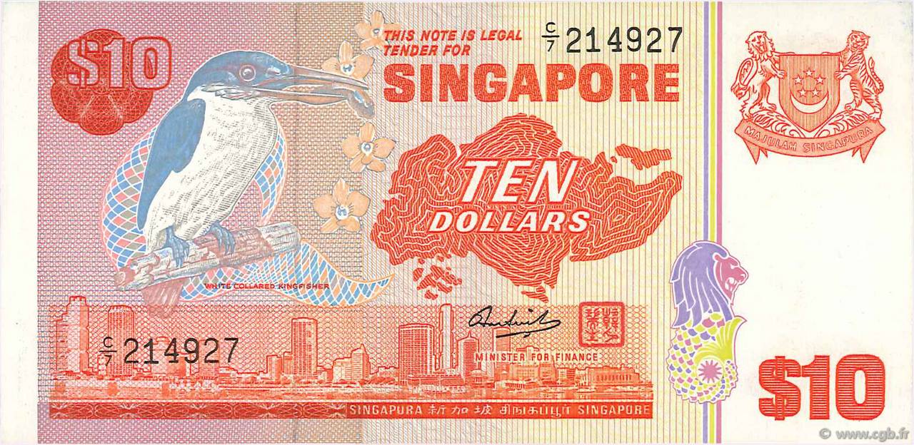 10 Dollars SINGAPORE  1980 P.11b XF