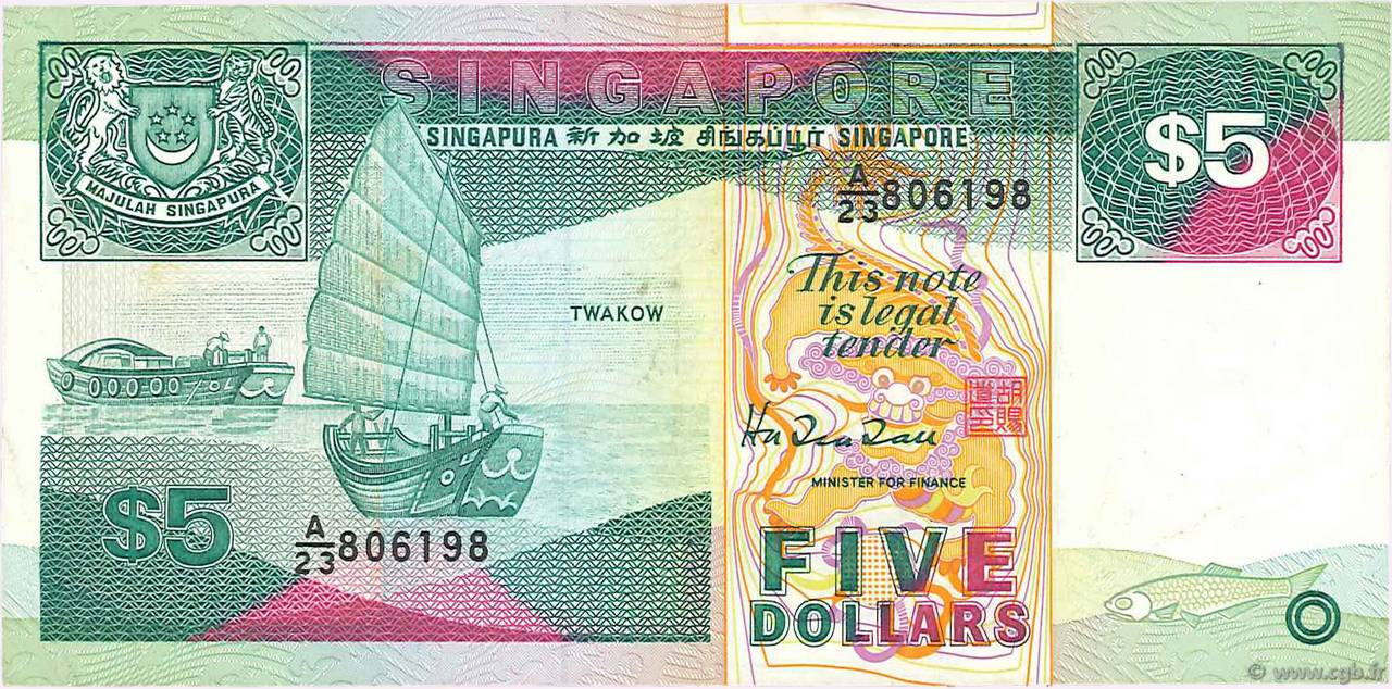 5 Dollars SINGAPOUR  1989 P.19 TTB