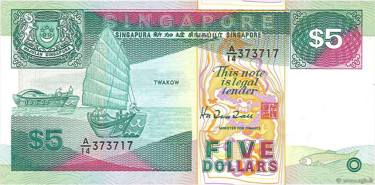 5 Dollars SINGAPORE  1989 P.19 UNC