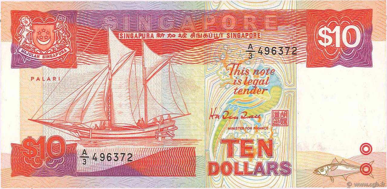 10 Dollars SINGAPOUR  1988 P.20 TTB+