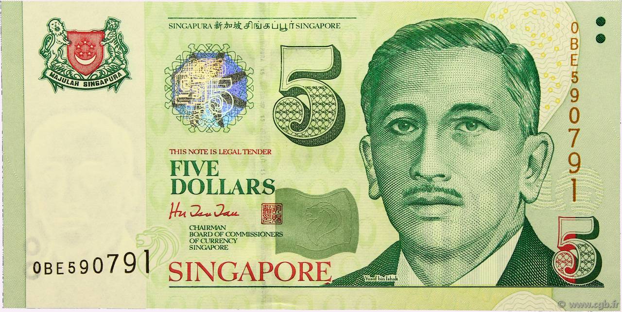 5 Dollars SINGAPORE  1999 P.39 UNC