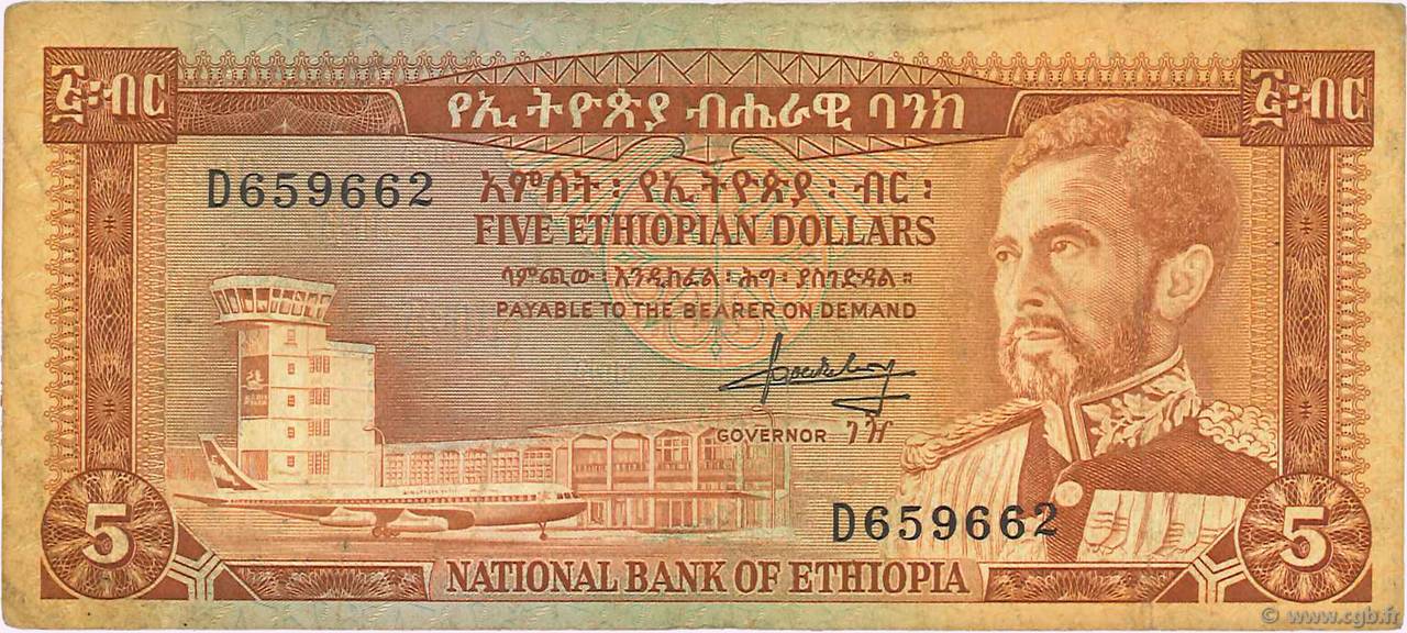5 Dollars ETHIOPIA  1966 P.26a VG