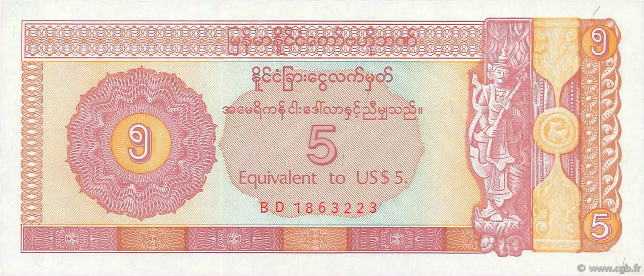 5 Dollars  MYANMAR  1993 P.FX02 UNC-