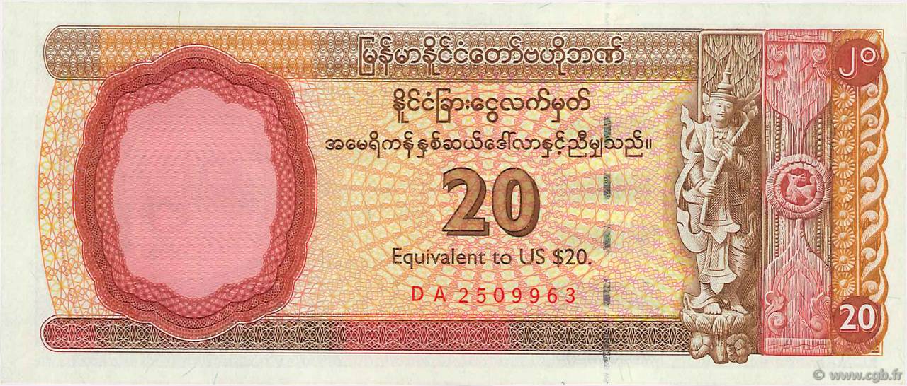 20 Dollars  MYANMAR  1993 P.FX04 UNC