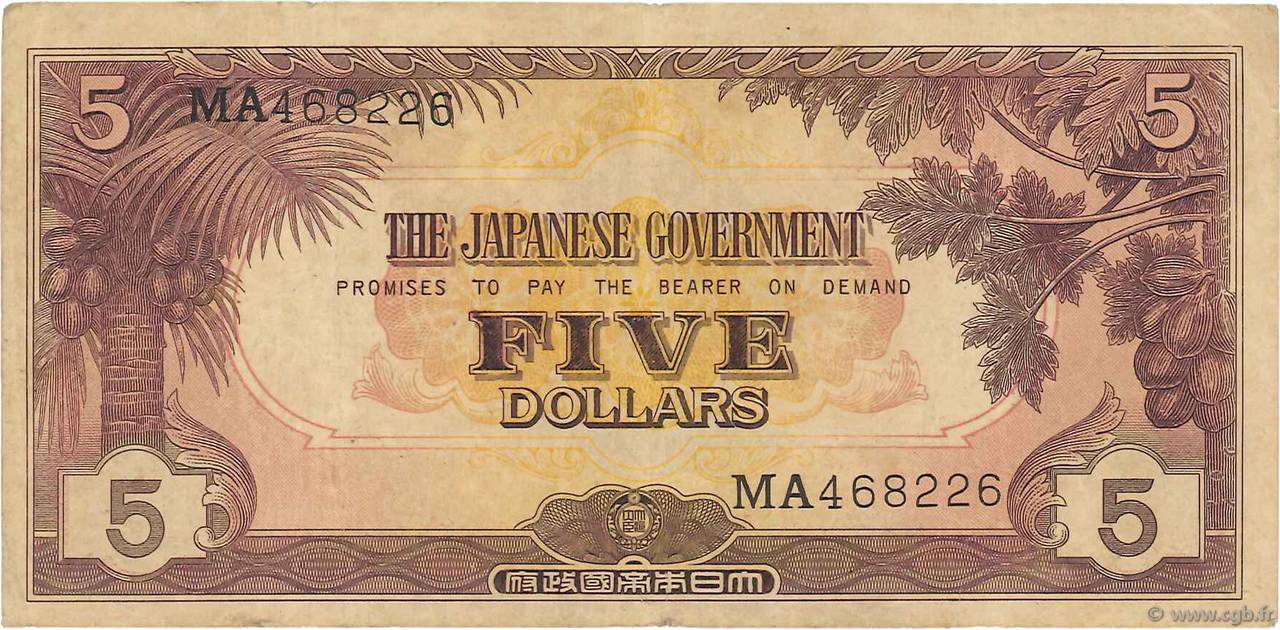 5 Dollars MALAYA  1942 P.M06a BC