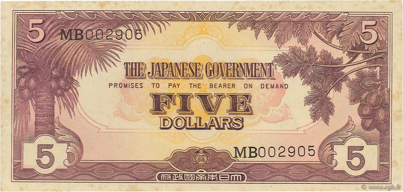 5 Dollars MALAYA  1942 P.M06a XF