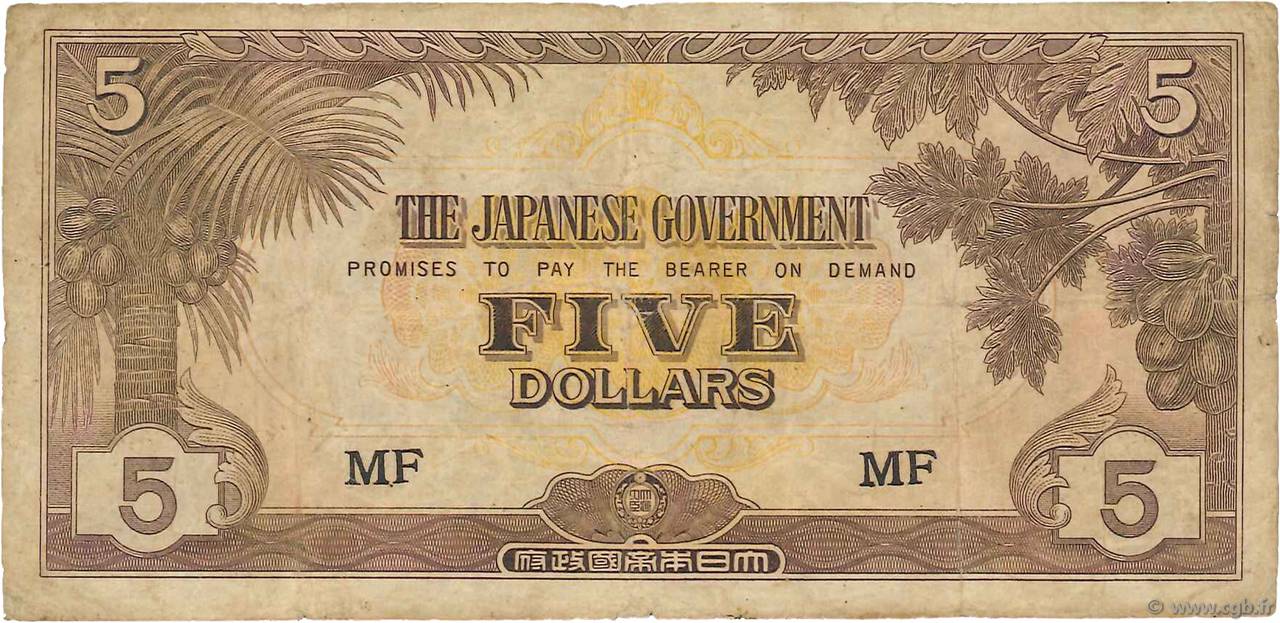 5 Dollars MALAYA  1942 P.M06b G