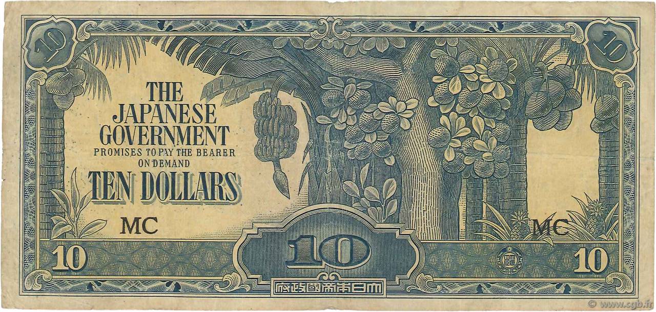 10 Dollars MALAYA  1942 P.M07b SGE