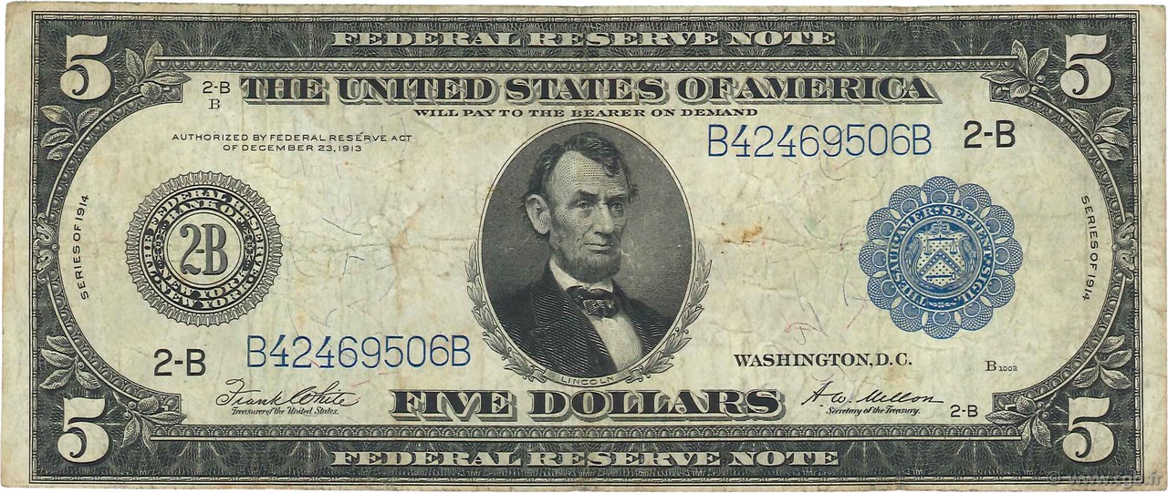 5 Dollars STATI UNITI D AMERICA New York 1914 P.359b MB