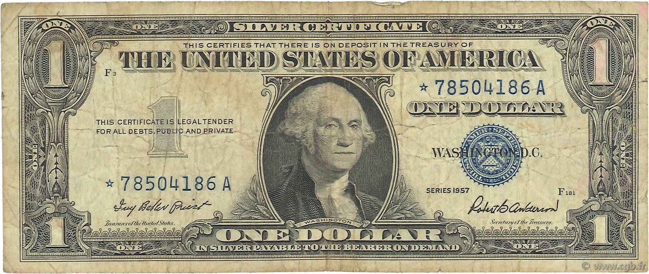 1 Dollar ÉTATS-UNIS D AMÉRIQUE  1957 P.419* B+